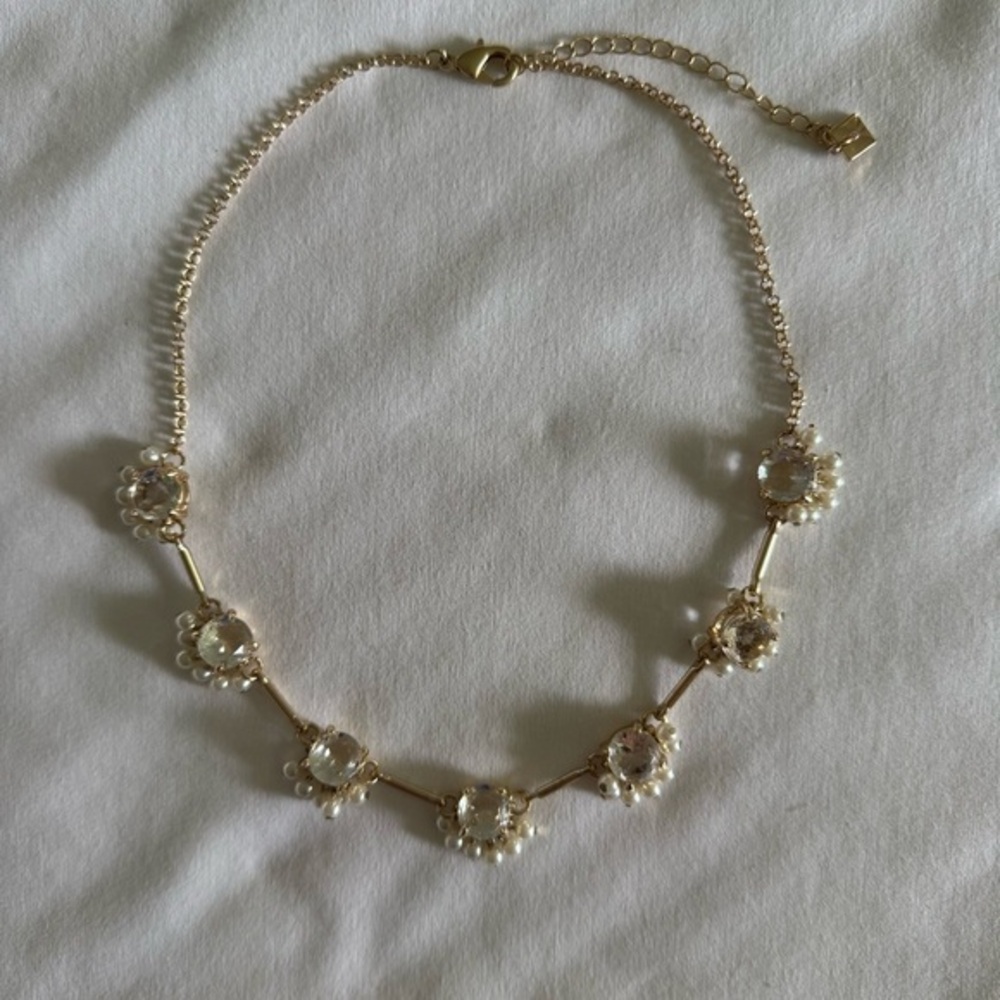 Rachel Parcell Crystal & Pearl Cluster Statement Necklace Gold-Tone Adjustable